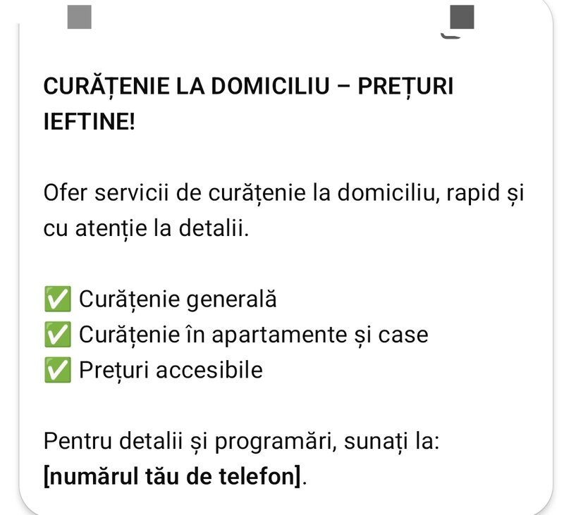 Ofer servicii de curatenie la domiciliu clientului la preturi mici.